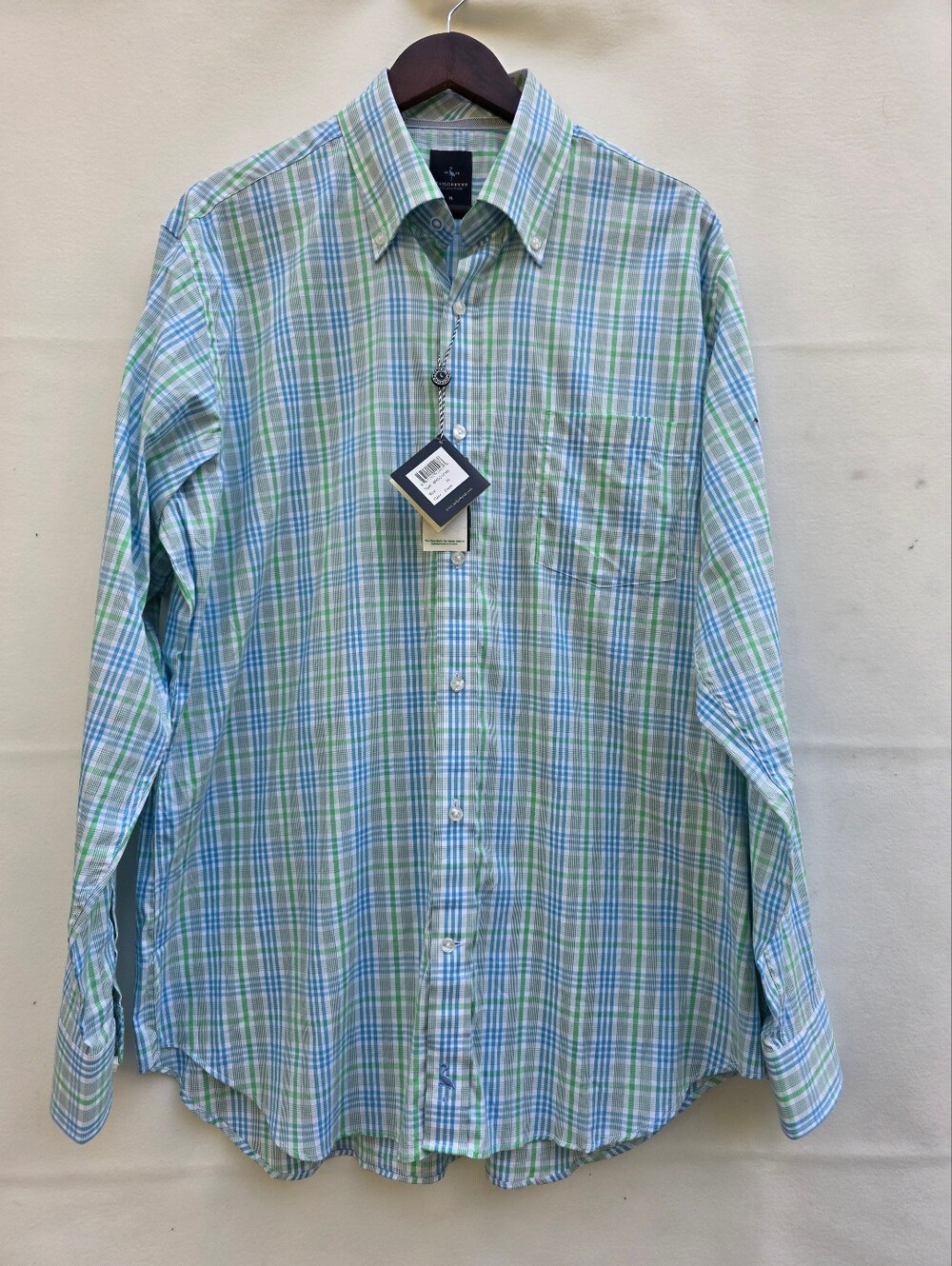 TailorByrd Collection Men's Shirt XL Green Blue Plaid 100% Cotton Button Down NW